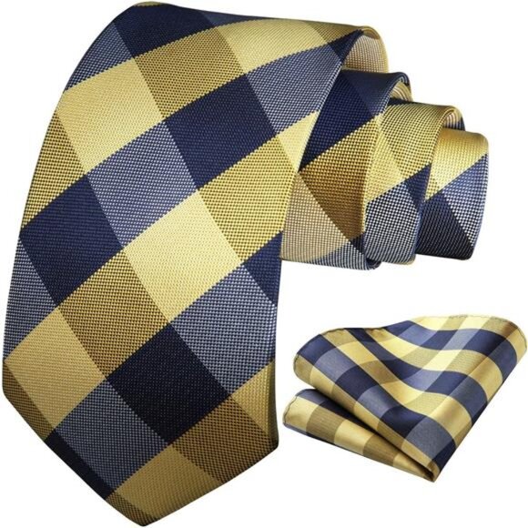 Ties for Men Formal Business Plaid Checked Mens Ties and Pocket Square Set - Picture 3 of 7